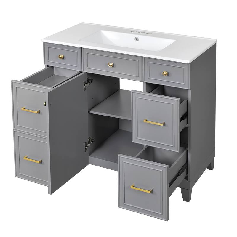 Bathroom Vanity with Sink, Vanity Set with Double-Layer & Standard Drawers, Bathroom Storage Cabinet with Adjustable Shelf