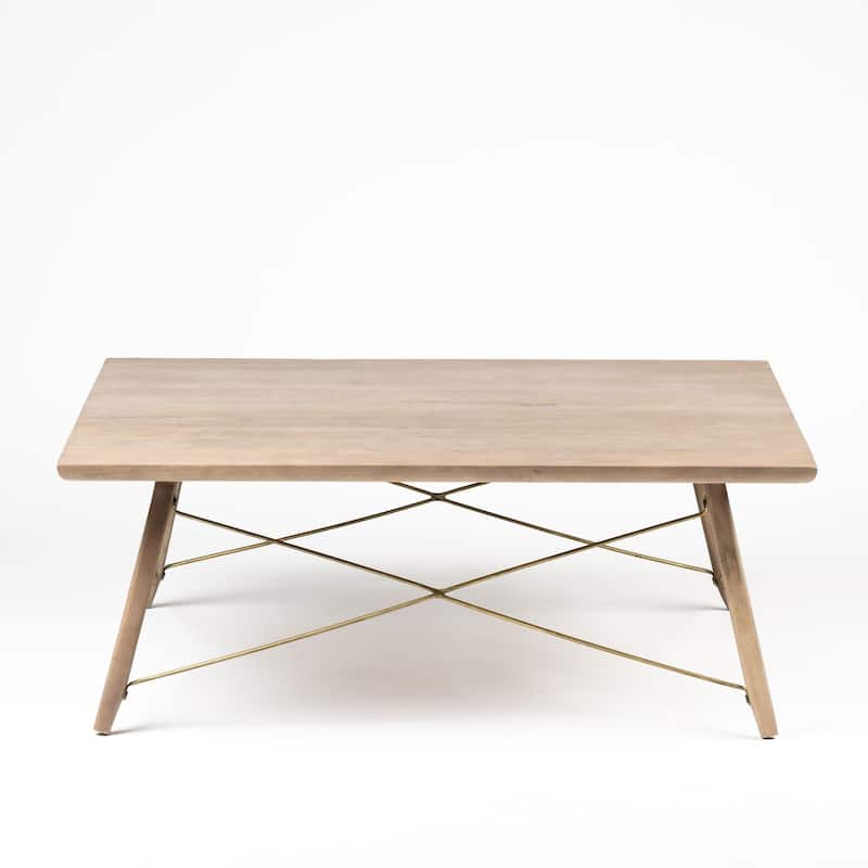 HomeRoots Square Solid Wood Top & Legs Coffee Table Wmetal Bracing - 40