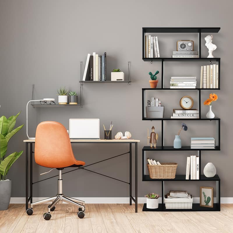 S-Shaped 6-Tier Freestanding Bookshelf with Open Storage Shelves for Living Room or Bedroom