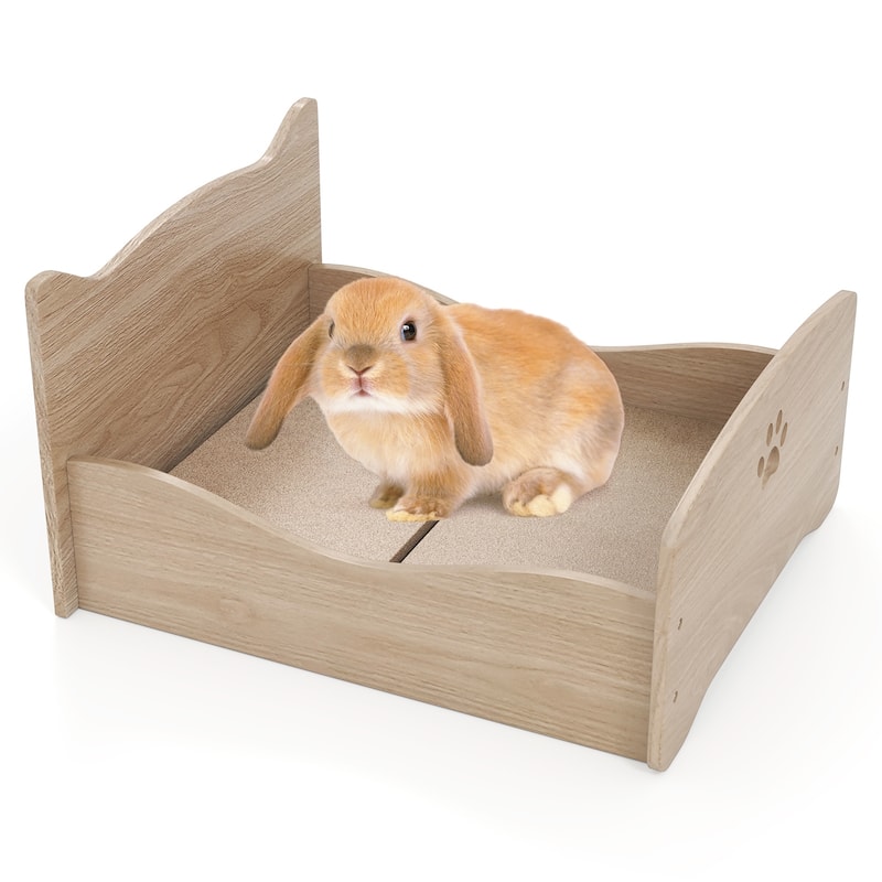 Natural Elevated Pet Bed Frame with Cute Headboards and Rails Ideal for Small Animals - 21" x 18" x 20" - Natural