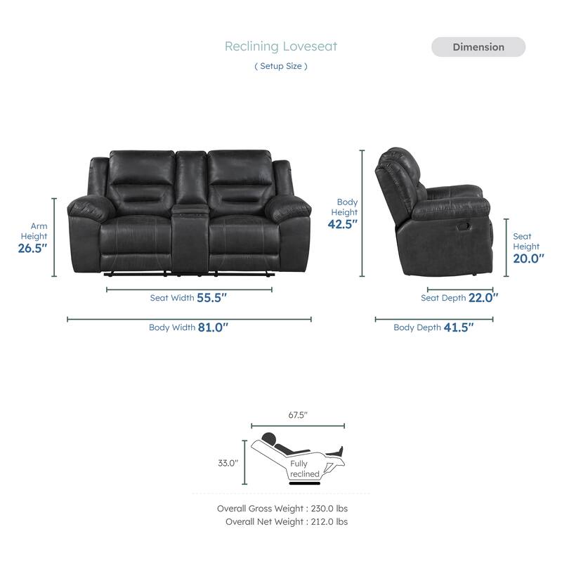 Alonzo 81" Polished Microfiber Manual Double Reclining Loveseat