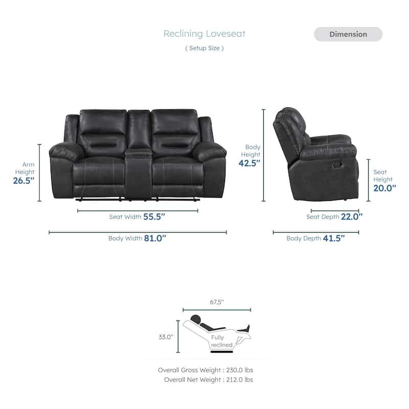 Fremont & Park Alonzo Polished Microfiber 3-Piece Manual Reclining Sofa Set