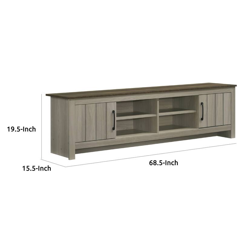 Nena TV Stand Cabinet, 2 Cabinet Doors, Brown Wood Top, Oak Gray