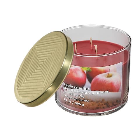 14 Oz 3 Wick Jar Candle With Lid (Apple Crumble) - Set of 2