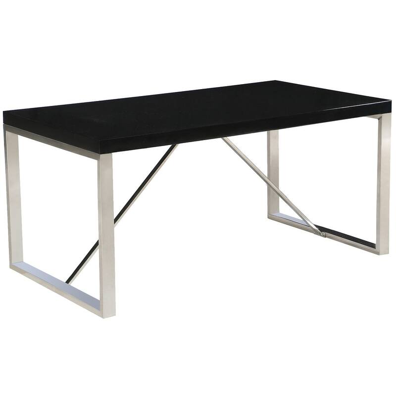 Modern Mid Century Glossy Paint Wood top Silver Chrome Steel Leg Base Rectangle Dining Table Home Office Restaurant - Black
