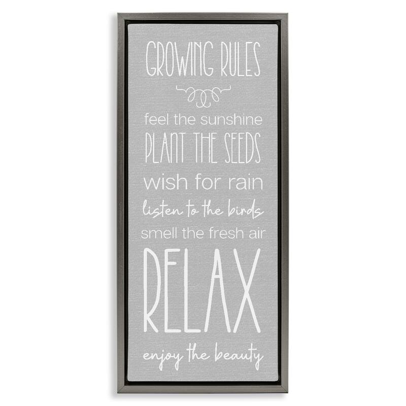 Stupell Rustic Gardening Rules Framed Floater Canvas Wall Art Design By Lil' Rue - 11 x 25 - Grey