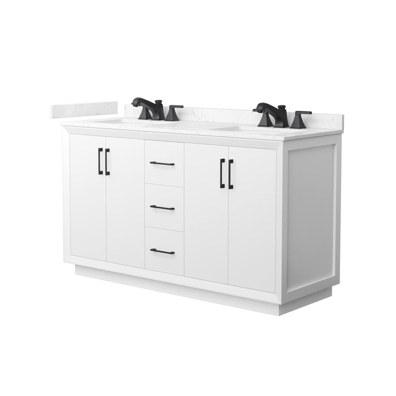 Wyndham Collection WCF4141-60D-VCA-US3MXX Strada 60" Free Standing - White / Carrara Cultured Marble Top / Matte Black