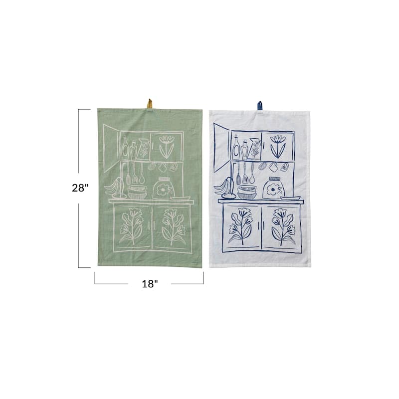 Cottage Kitchen Cotton Slub Kitchen and Tea Towels, Set of 2 - 28.0"L x 18.0"W x 0.3"H - 28.0"L x 18.0"W x 0.3"H