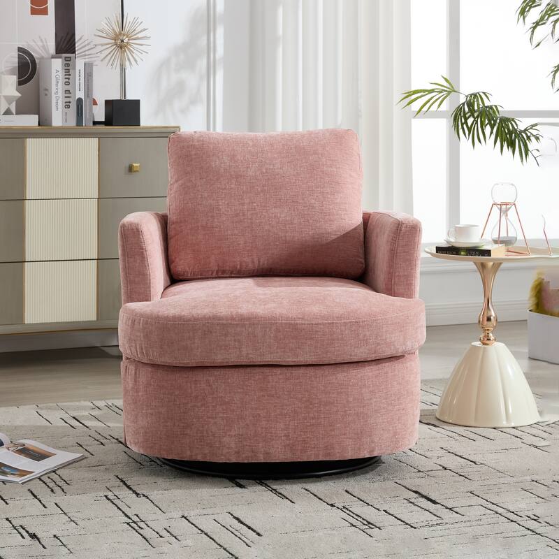 Black Swivel Chair with 360 Degree Rotation Wood and Metal Office Chair Chenille Fabric Seat Ergonomic Desk Chair - Pink