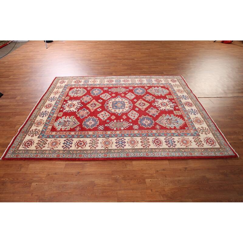Kazak Oriental Area Rug Handmade Traditional Red Wool Carpet - 5'5" x 7'9"