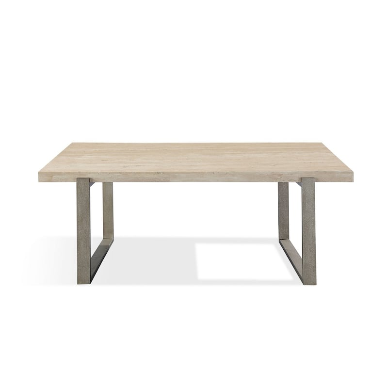 Oxy 48 Inch Coffee Table, Pine Wood Plank Surface, Metal Base, Bronze