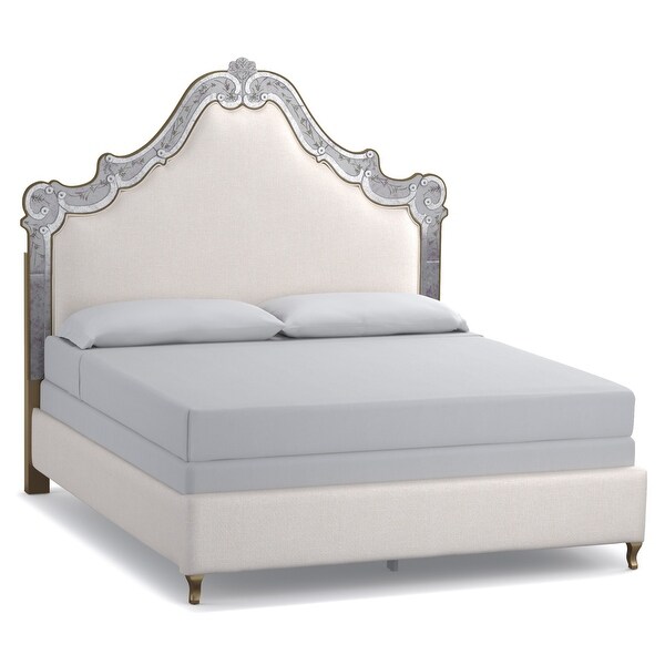 Hooker Furniture 1586-90866 Swirl King Poplar Upholstered Panel Bed Frame from the Cynthia Rowley Collection - White / Silver