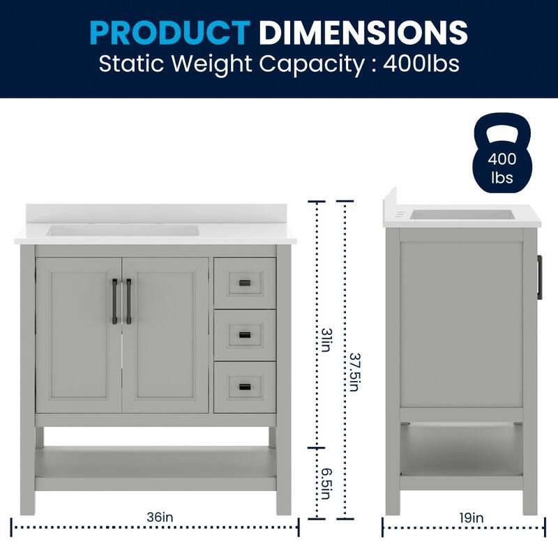 Bathroom Vanity with Sink, Open Storage, and Storage Drawers