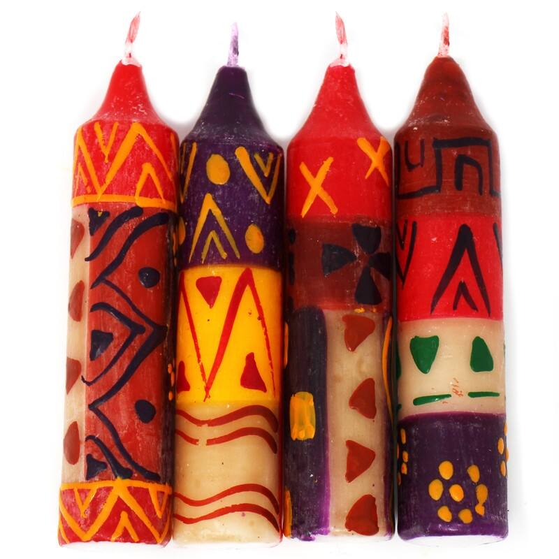 Hand-Painted Unscented 4" Dinner or Shabbat Candles, Set of 4 (South Africa)