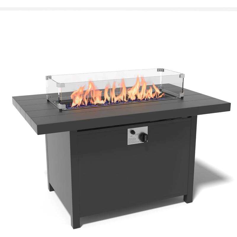 Kullavik 43" Outdoor Propane Fire Pit with Glass Wind Guard,Slide Out Tank Holder,Lid,Waterproof Table Cover