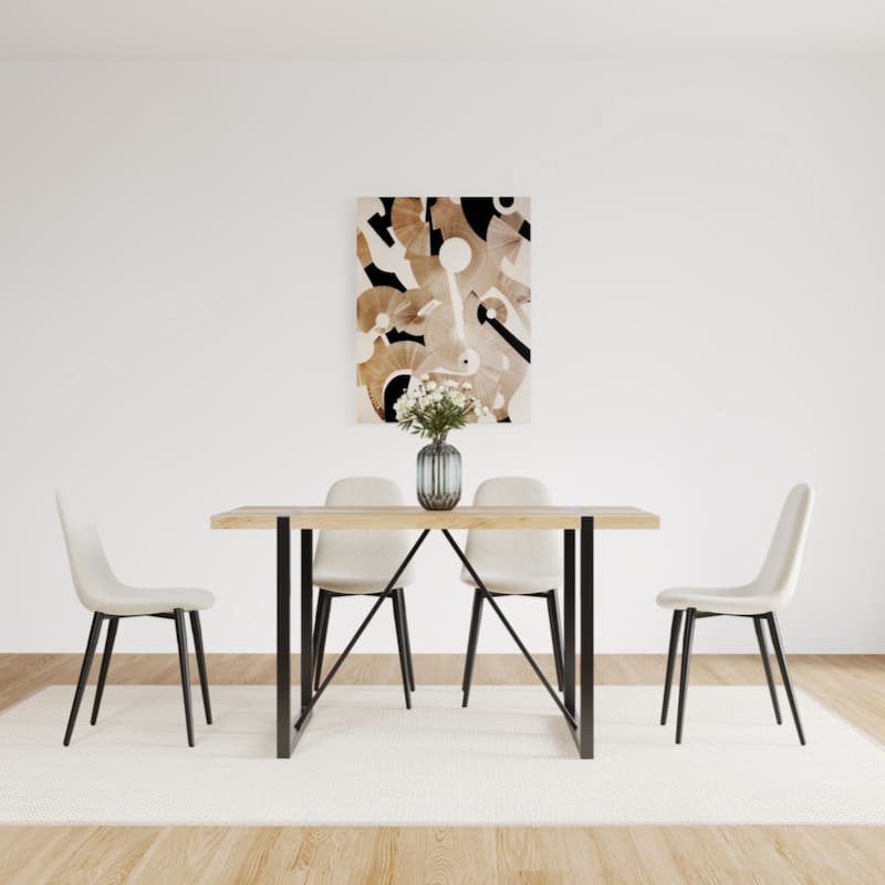 MDF Wood Colour Dining Table and Modern Dining Chairs Set of 4,Metal Base & Legs, Dining Room Table and Linen Chairs