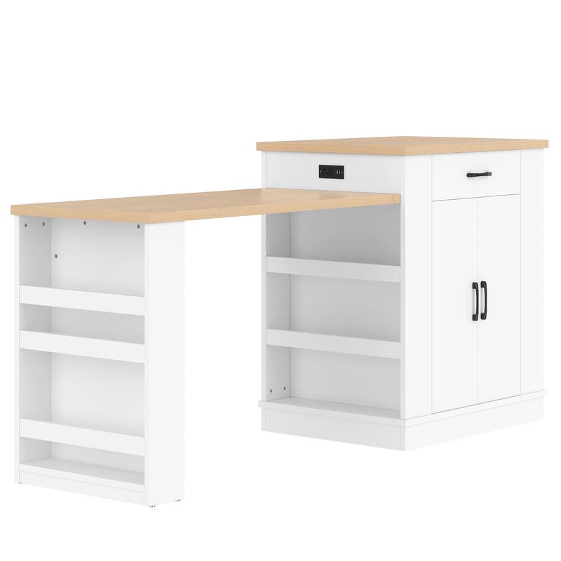 Extendable Kitchen Island with Drawers Cabinets and Open Shelving Multi Functional Dining Table