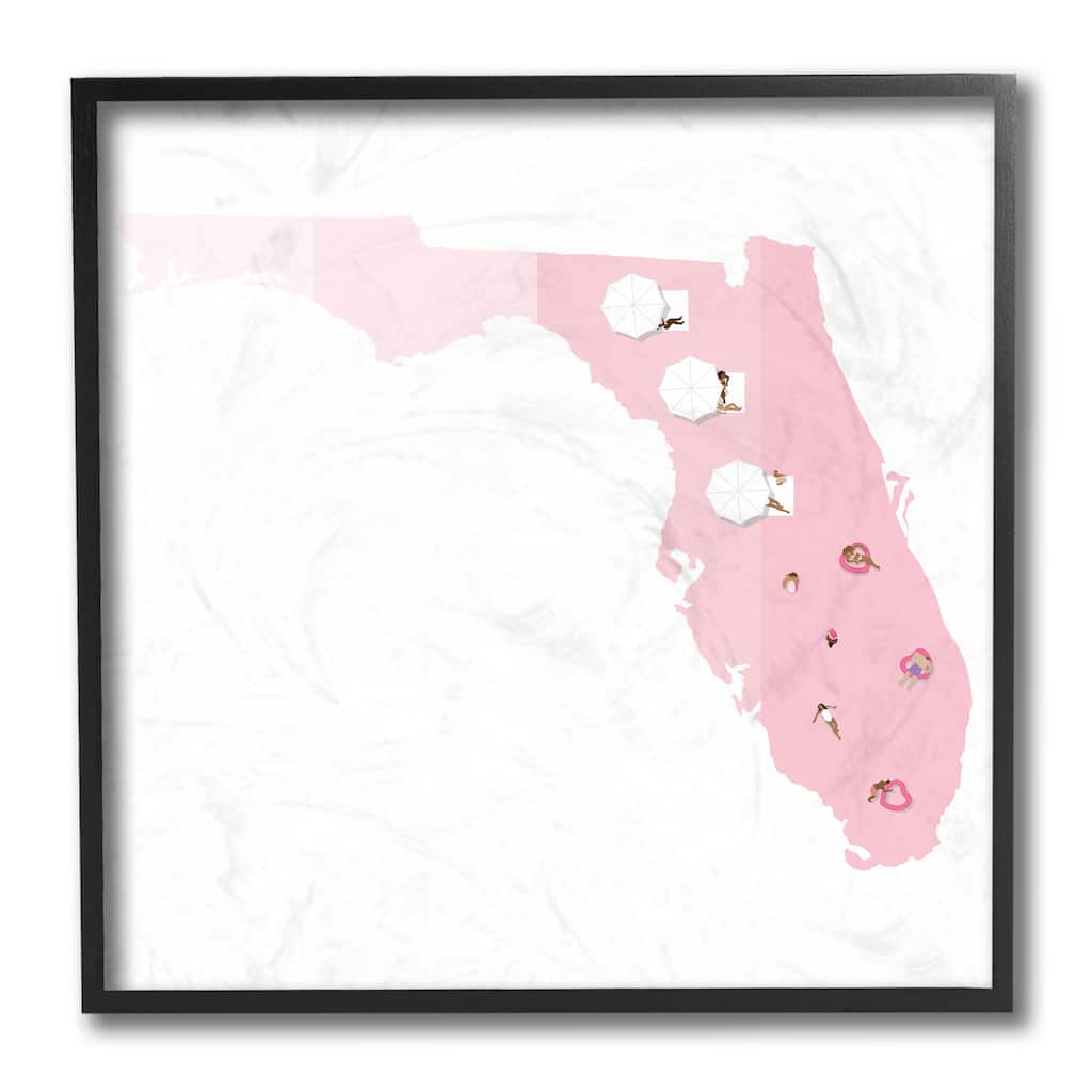 Stupell Florida State Outline with Coastal Sunbathers Framed Giclee Art Design By Victoria Kukla