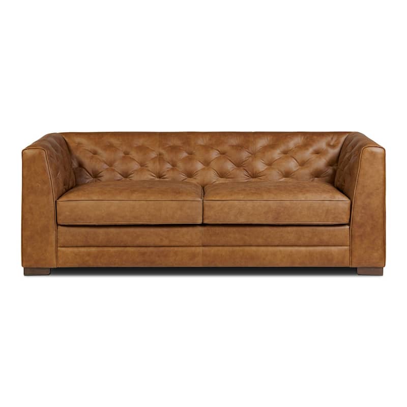 Poly & Bark Essex 86" Genuine Leather Pull-Out Convertible Sleeper Sofa - Russet Tan