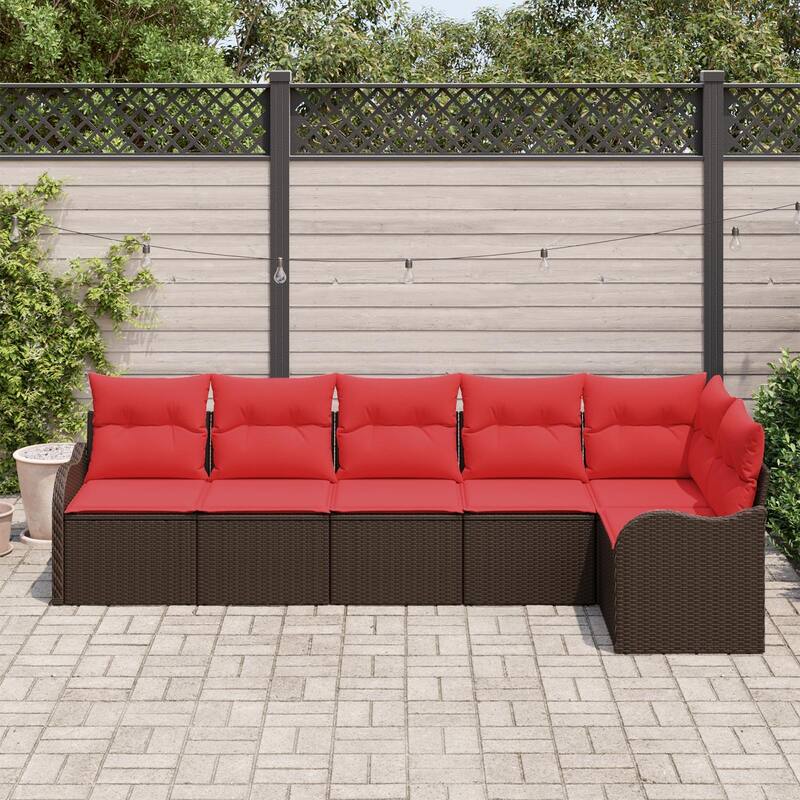 vidaXL 6/7 Garden Sofa Set with Cushions Black/Brown/Grey Poly Rattan - 113.2 x 48.2 x 27.2