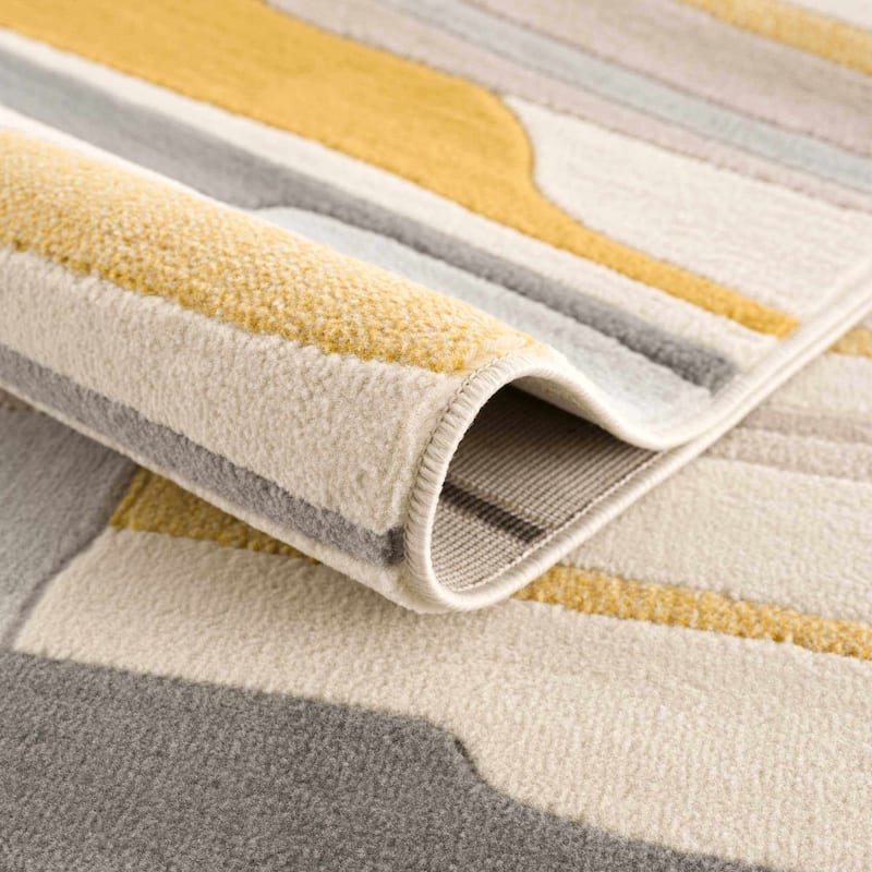 Hauteloom Means Living Room, Bedroom Area Rug - Black, Charcoal, Peach - 2' x 3'