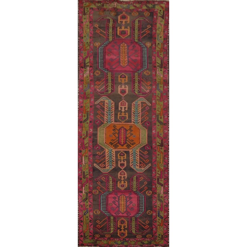 Hand Knotted Oriental 100% Wool Carpet Traditional Tribal Greys & Charcoal Ardebil Runner Rug - 10' 8'' X 3' 7''