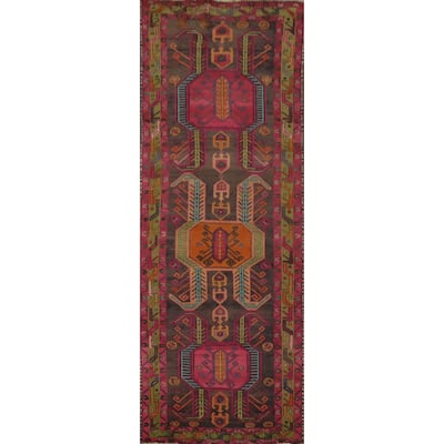 Hand Knotted Oriental 100% Wool Carpet Traditional Tribal Greys & Charcoal Ardebil Runner Rug - 10' 8'' X 3' 7''