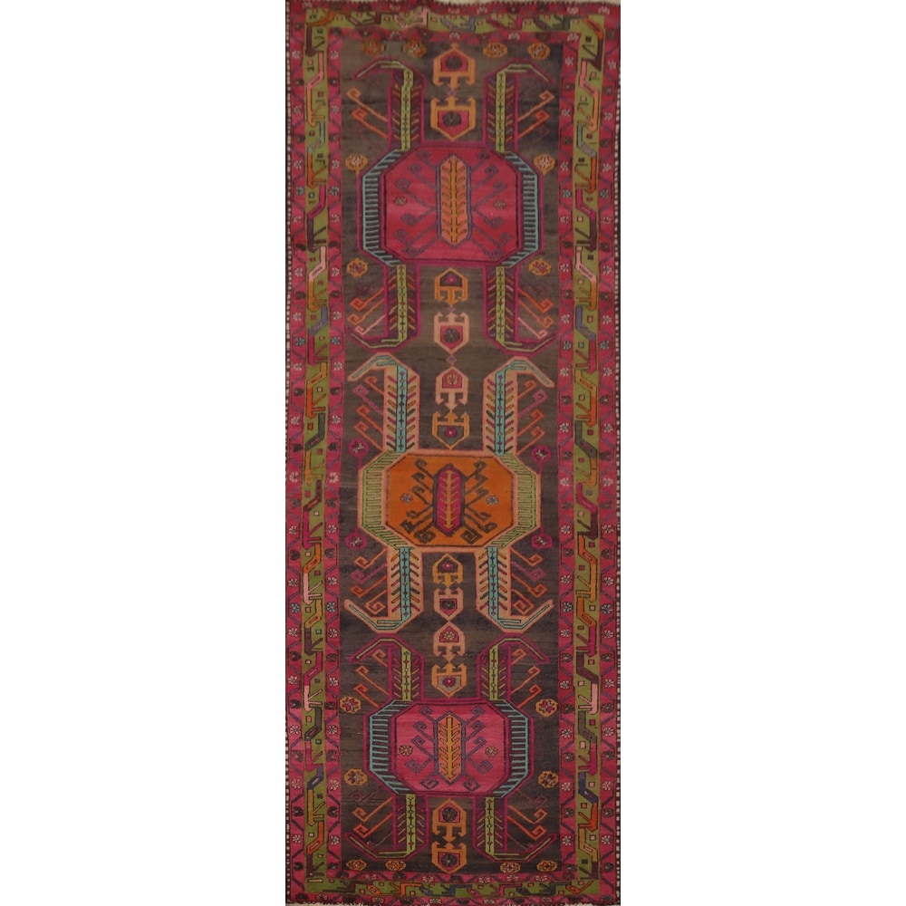 Hand Knotted Oriental 100% Wool Carpet Traditional Tribal Greys & Charcoal Ardebil Runner Rug - 10' 8'' X 3' 7''