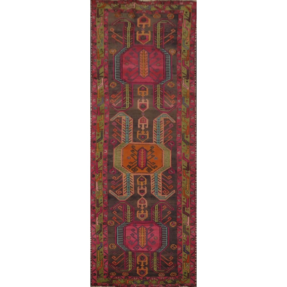 Hand Knotted Oriental 100% Wool Carpet Traditional Tribal Greys & Charcoal Ardebil Runner Rug - 10' 8'' X 3' 7''