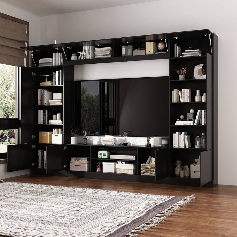 Bookshelf Entertainment Center Storage & Ambient Lighting White/Black
