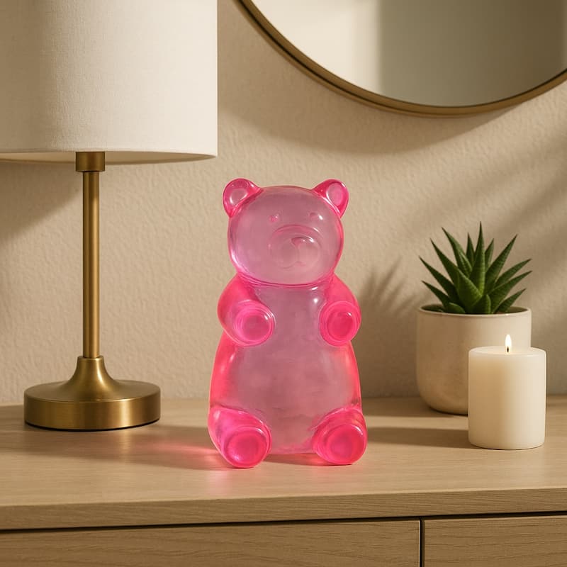 Resin Bear Figurine Boho Decor Bedroom Living Room Office - Pink - 6.75"