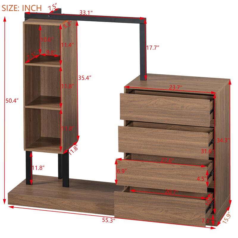 Wardrobe with 4 Drawers and 3 Shelves