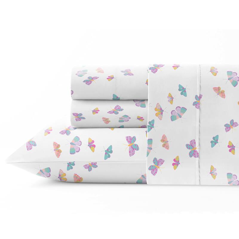 Pointehaven Crisp Percale Printed Long Staple Combed Cotton Sheet Set - Butterfly Fairy - Twin