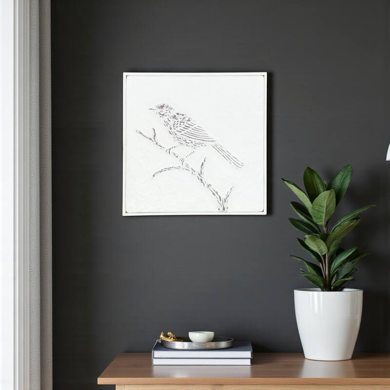HomeRoots 10" X 10" White Bird Metal Square Hanging Wall Decor - White - 10.25 in. x 10.25 in.  x 0.75 in.