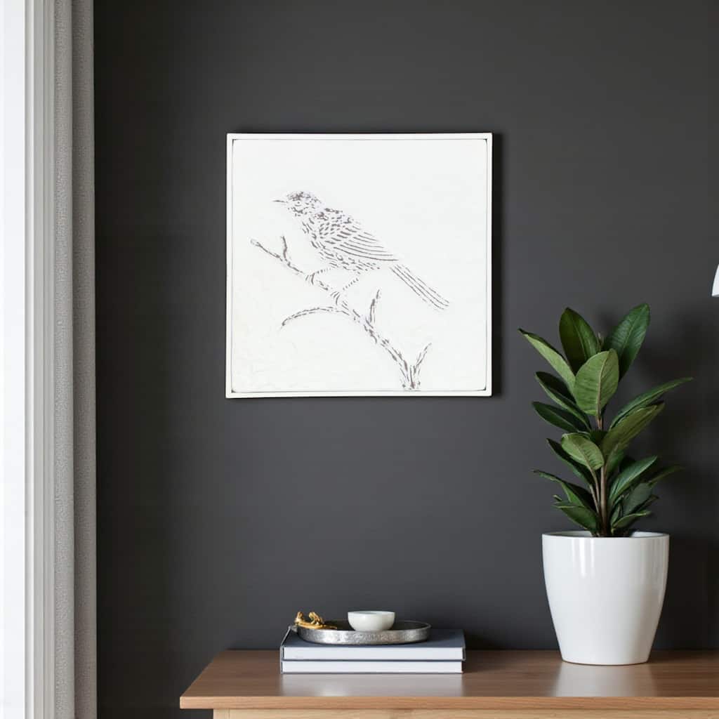 HomeRoots 10" X 10" White Bird Metal Square Hanging Wall Decor