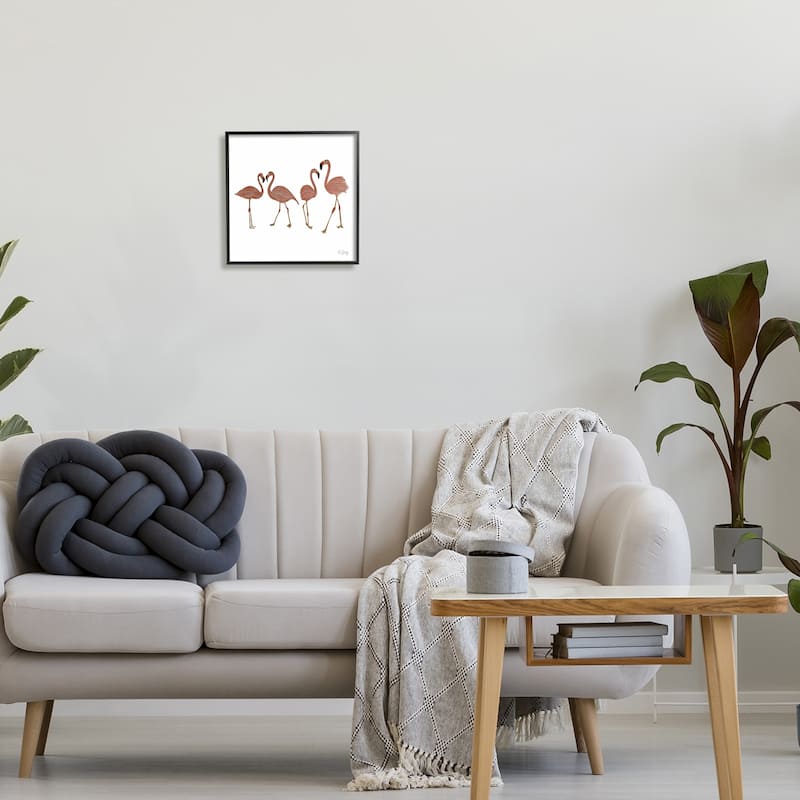 Stupell Mingling Pink Flamingo Birds Animal Illustration Framed Wall Art
