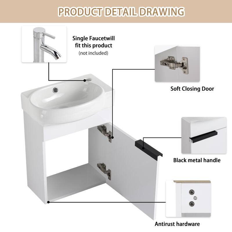 ARTCHIRLY 16/23 Inch Bathroom Vanity with Sink, Floating/Freestanding Bathroom Vanity with Soft Close Door