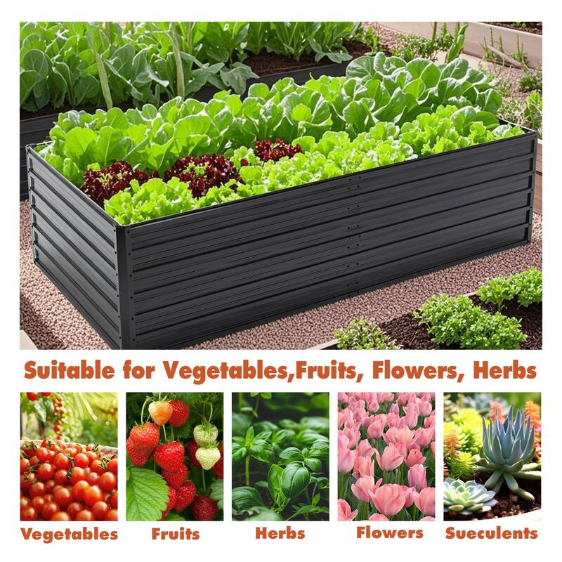 8X4X2ft Galvanized Raised Garden Bed Kit, Rectangular Large Metal Deep Root Planters for Outdoor Plants