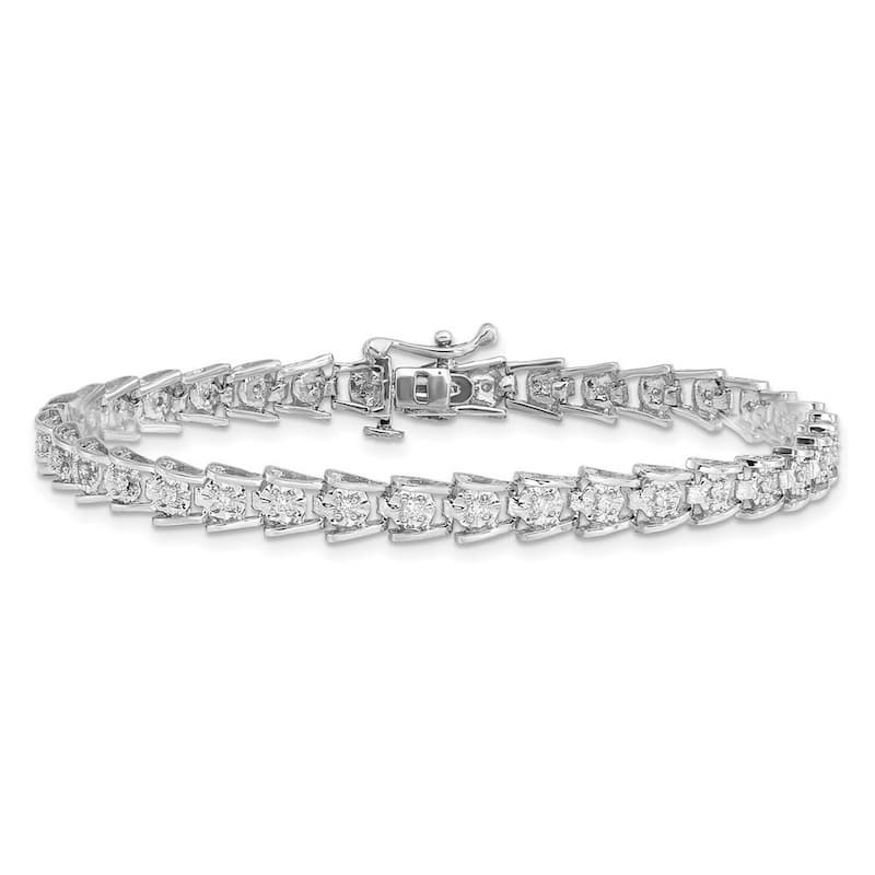 Curata 925 Sterling Silver Polished Box Catch Closure Diamond Bracelet