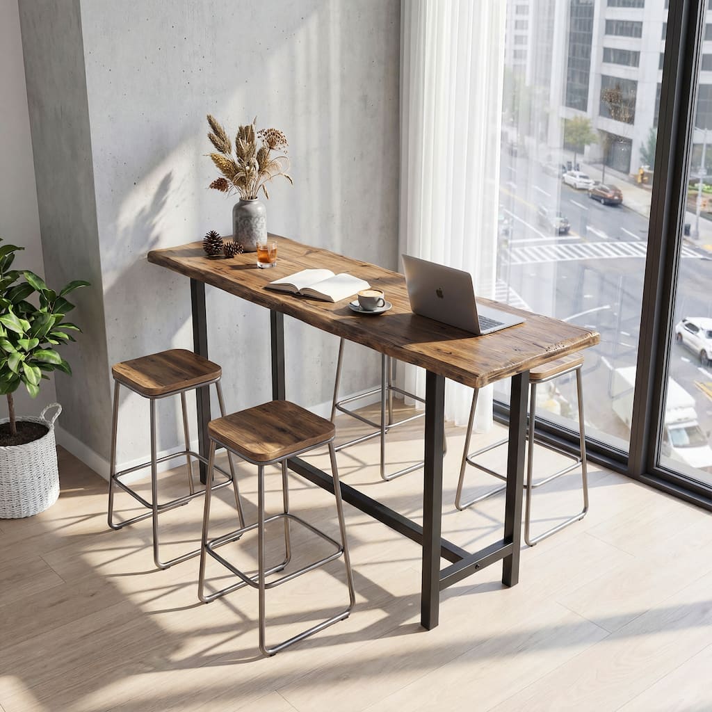 Solid Wood Long Bar Table, 63-Inch Long Counter Height Table