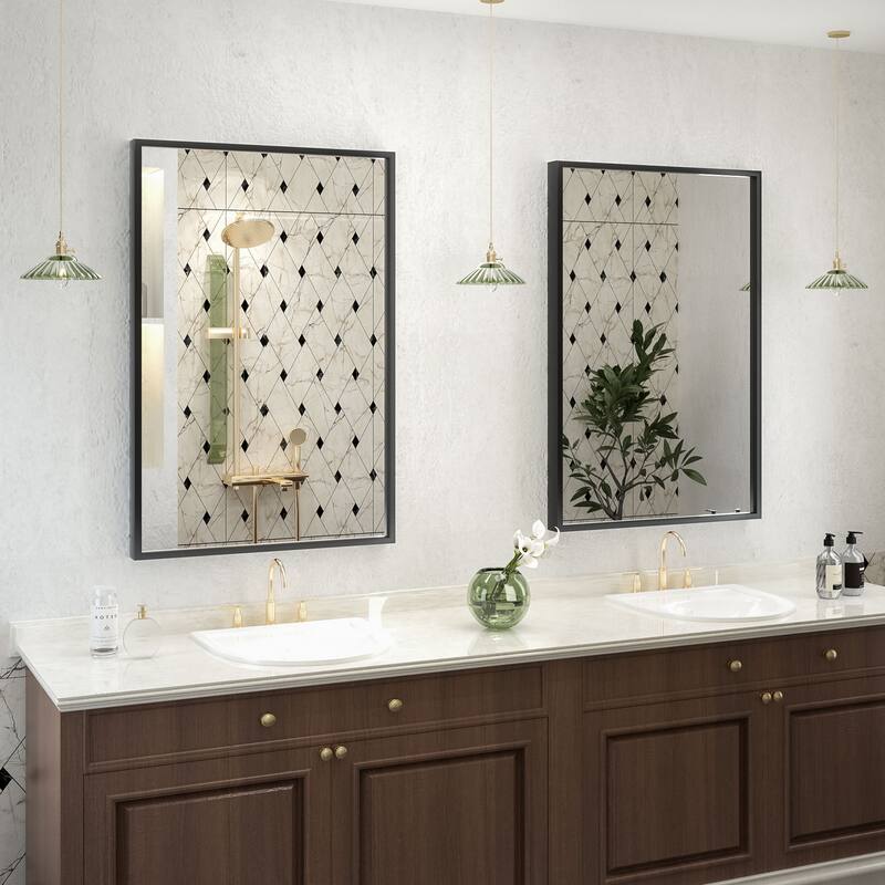 Aluminum Alloy Framed French Cleat Mounted Tempered Glass Wall Vanity Mirror