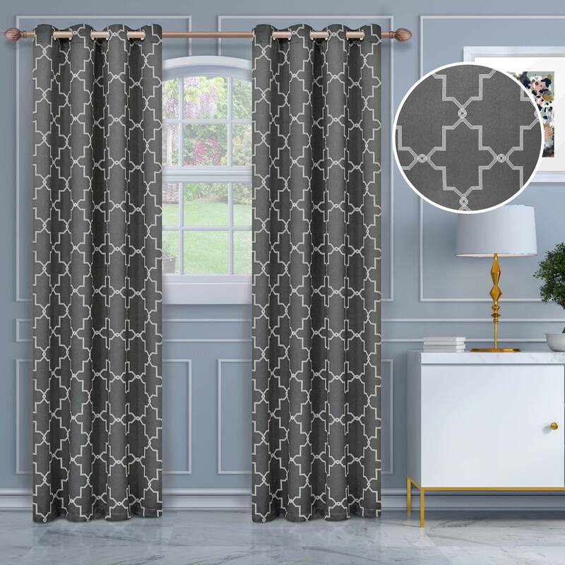 Imperial Trellis Washable Room Darkening Blackout Curtains, Set of 2 Panels - 52" x 84" - Charcoal