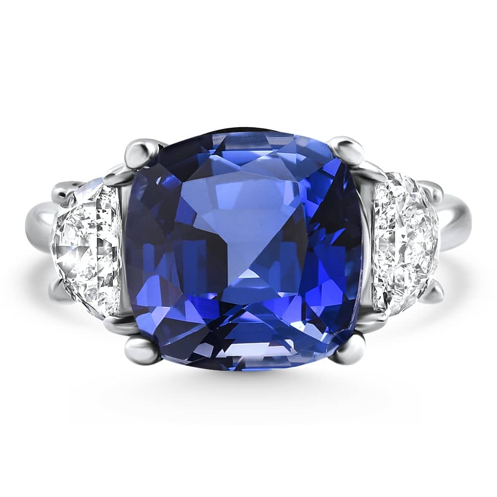 Bliss Diamond 8.50Ct TW Cushion Blue Sapphire & Diamond 3-Stone Ring White Gold Lab Grown