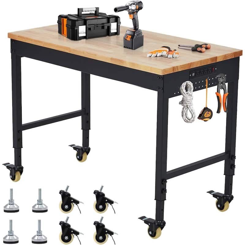 60*22*1.2 Inch Workbench for Garage with 4 Rolling Casters - N/A - Black