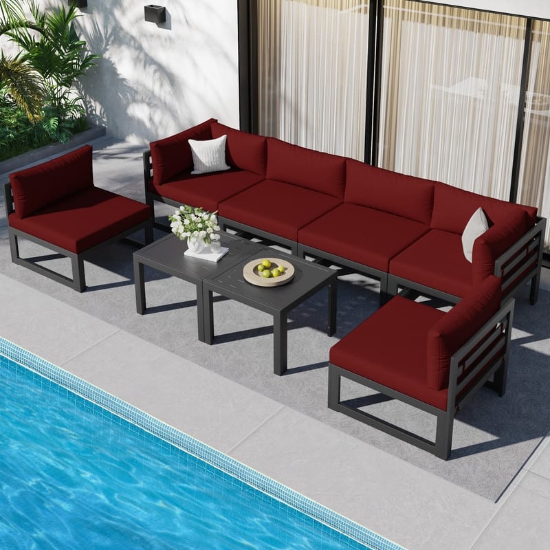 FINCATI Aluminum Outdoor Patio Furniture Conversation Sectional Sofa Set - 8Pieces-A/Sectional - Burgundy