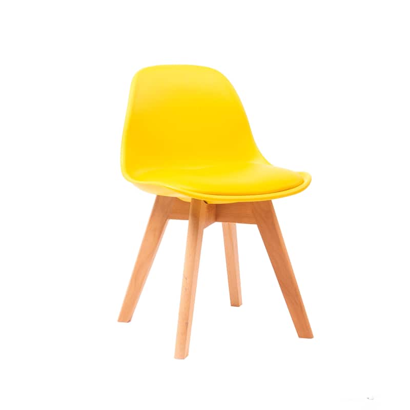 Porthos Home Brynn Kids Chair, Plastic Shell With Seat Cushion, Beech Wood Legs - Yellow