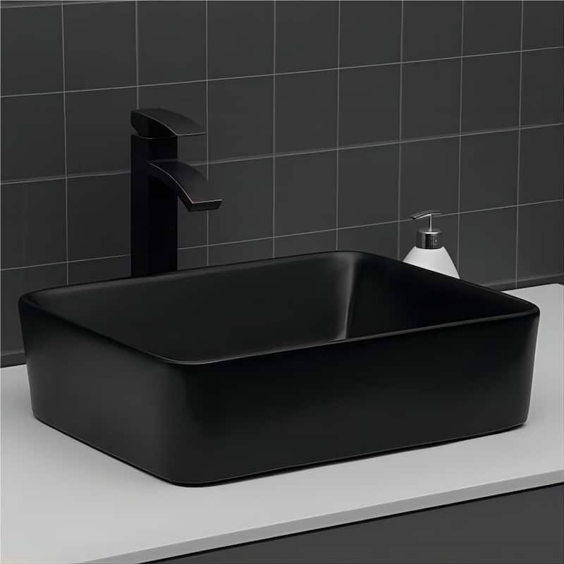Dornberg 19"x15" Black Ceramic Rectangular Vessel Bathroom Sink