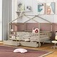 preview thumbnail 1 of 7, Natural Full Size Wooden House Bed with Two Drawers and Guardrail, Imaginative Sky Roof, Spacious Storage Natural