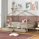 preview thumbnail 44 of 71, Wooden House Bed, Platform Bed Frame with 2 Storage Drawers & Roof Design, for Kids, Girls, Boy, Teens Natural - Full