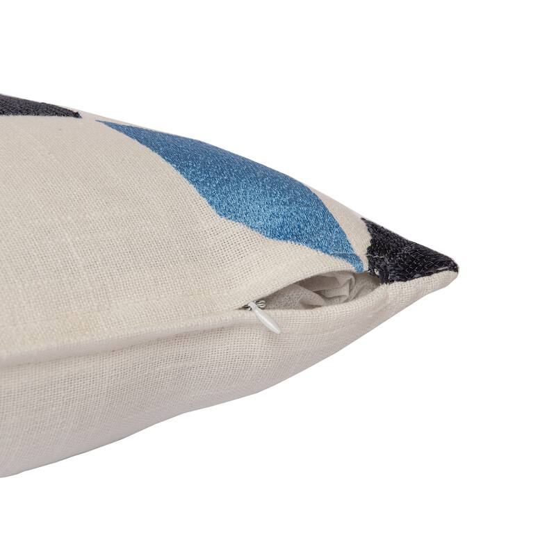 Handwoven Geometric Square Throw Pillow Cover - 24" - Cream and Blue